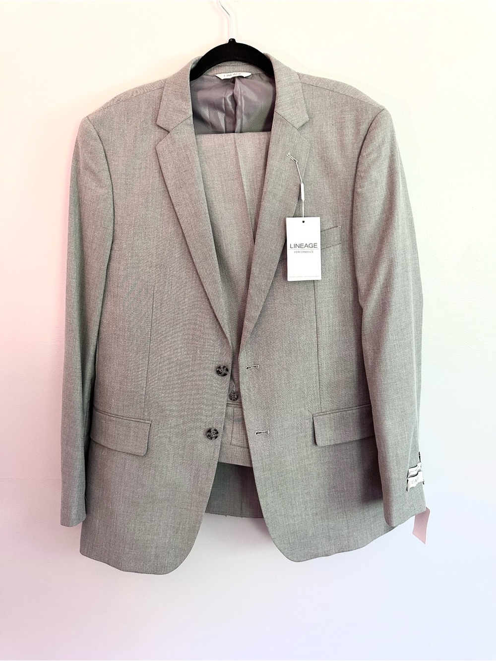 Men's Light Gray Two-Button Suit Jacket and Pants